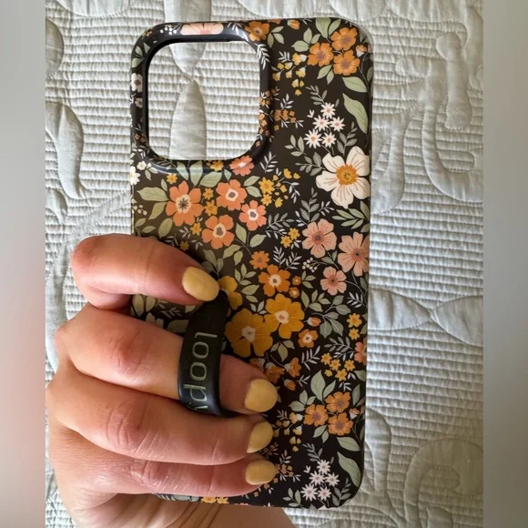 Loopy Case Iphone 15 Pro Max Floral Phone Case - Black and Orange - Picture 3 of 3